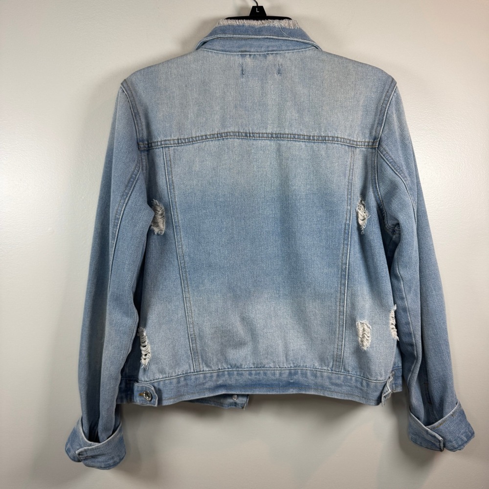 Ci Sono Distressed Denim Trucker Jacket Womens XL Y2K Grunge Streetwear Oversize - Picture 6 of 8